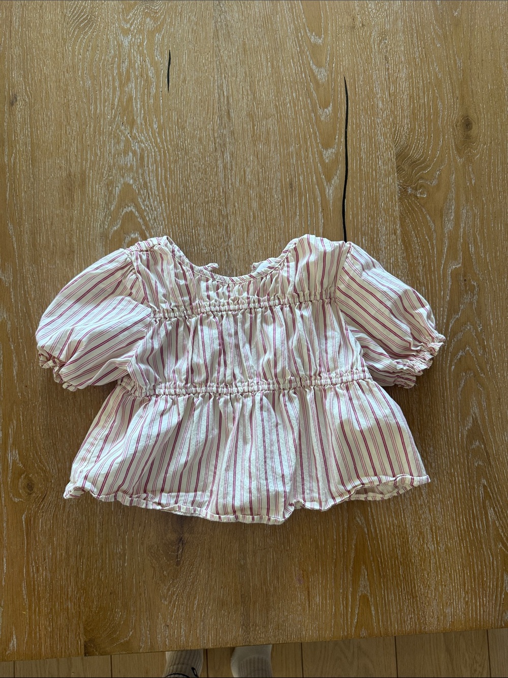 Zara Pink & White Striped Smocked Peplum Blouse